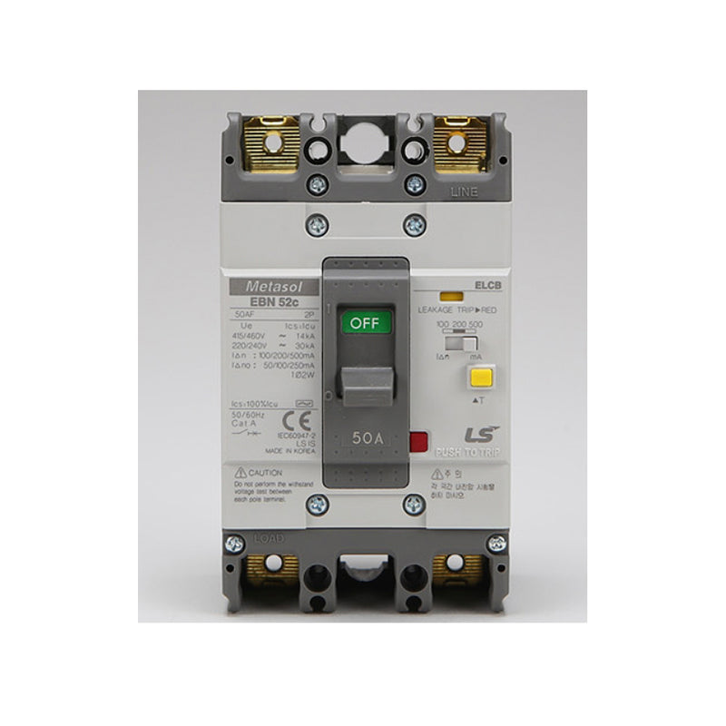 Cầu dao chống giật ELCB 2P LS bảo vệ quá tải, ngắn mạch và chống rò, tải định danh từ 15A ~ 100A, dòng cắt 5kA ~35kA, dòng rò 30mA