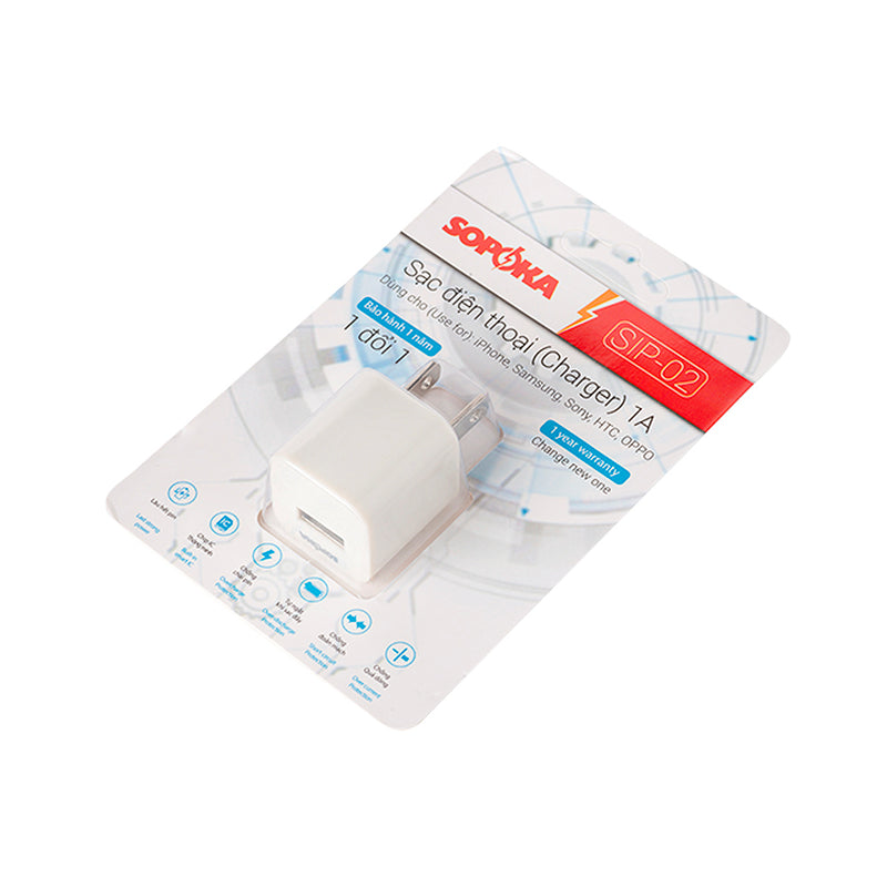 Củ sạc USB mini SOPOKA SIP-02 dòng 1.0A màu trắng siêu nhỏ gọn