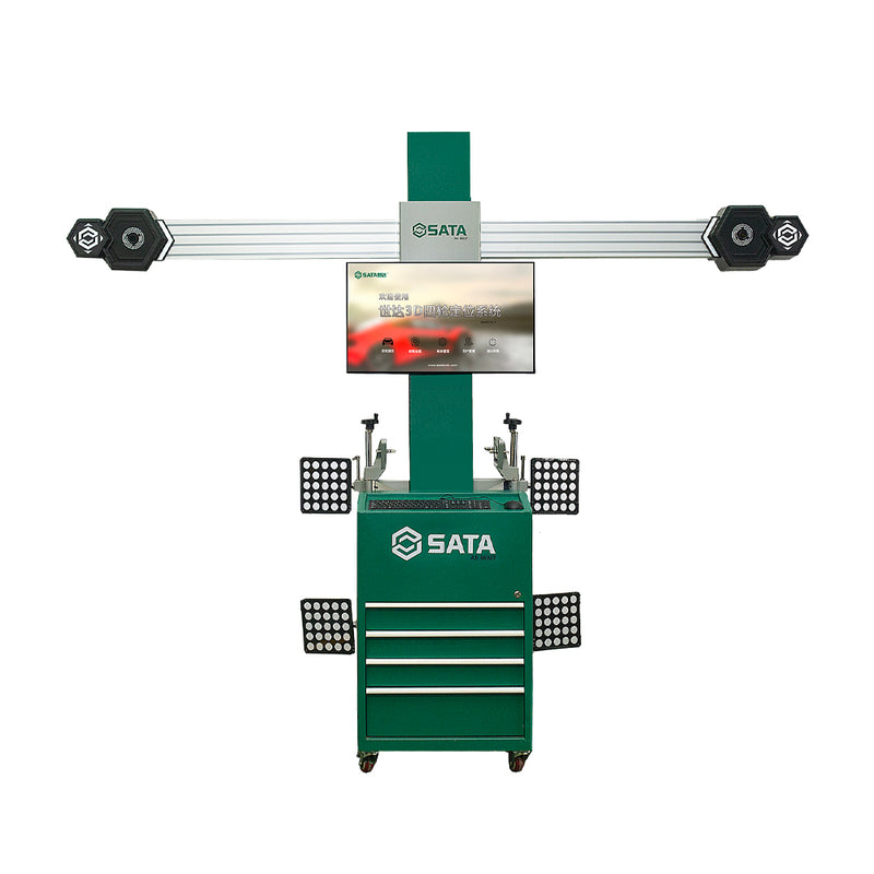 Máy căn chỉnh bánh xe 3D SATA AE5602T công nghệ hiện đại, chính xác cao, hỗ trợ xe độ chế, màn hình đồ họa chi tiết, kèm dụng cụ chuyên dụng.