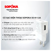 Củ sạc USB SOPOKA SS-01 1.5A trắng, sạc điện thoại ổn định, bảo vệ thiết bị.