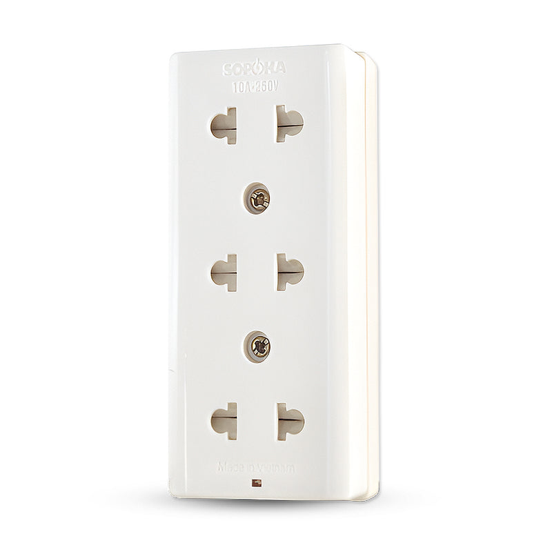 Ổ cắm nổi 3 cổng SOPOKA E14 chống cháy lan, chịu tải 10A, an toàn cho gia đình