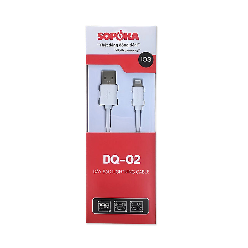 Dây sạc Lightning SOPOKA DQ-02 cho iPhone/iPad, cáp sạc nhanh, bền 1m màu trắng