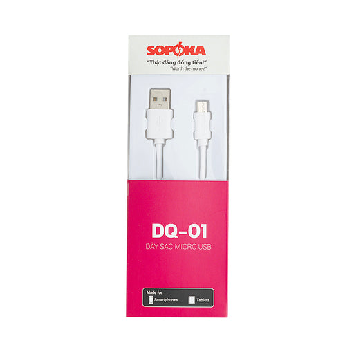 Dây sạc Micro USB SOPOKA DQ-01 màu trắng 1m cho điện thoại Android, loa Bluetooth, sạc dự phòng