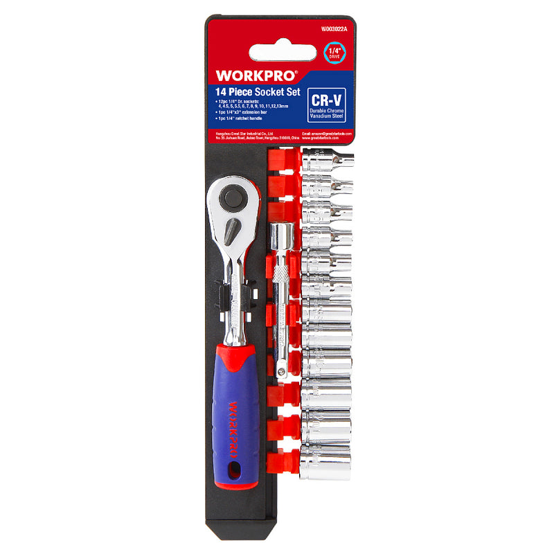 Bộ đầu tuýp và cần siết tự động cốt 1/4 inch 14 món thép CR-V Workpro WP202556