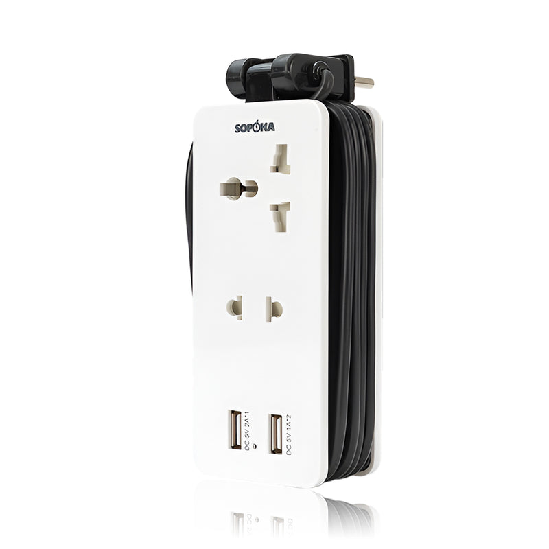 Bộ chia nguồn SOPOKA Q2U màu trắng tích hợp 2 cổng USB và dây cuộn 1.5m