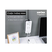Bộ Chia Nguồn SOPOKA Q2U di động đa năng, ổ cắm nối dài có 2 ổ cắm và 2 cổng USB, dây 1.5m cuộn gọn