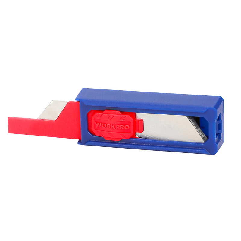 Hộp 10 lưỡi dao rọc đa năng (loại nhọn 2 đầu) bằng thép SK5, chứa trong hộp nhựa loại tốt Workpro WP213002
