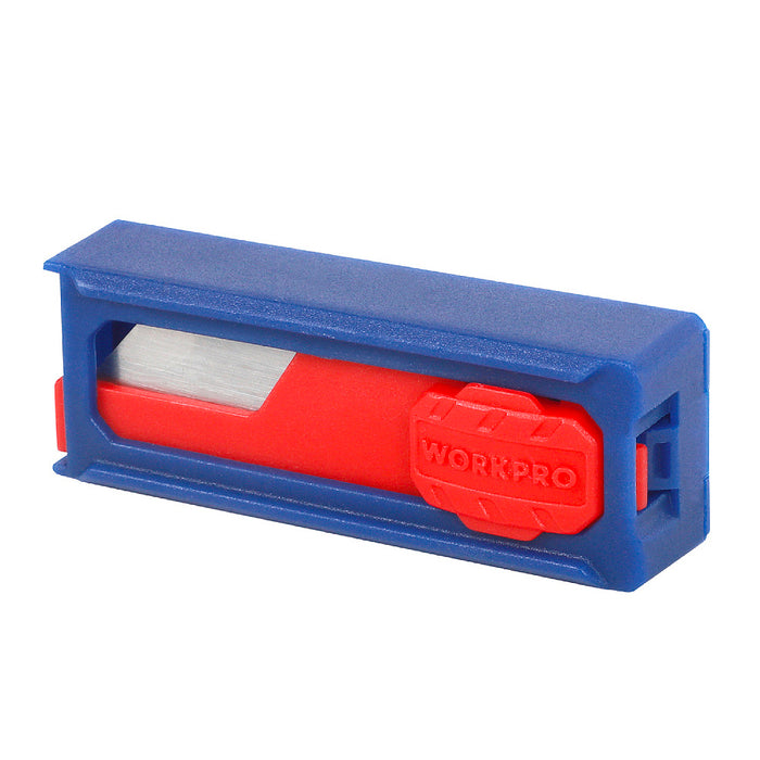 Hộp 10 lưỡi dao rọc đa năng (loại nhọn 2 đầu) bằng thép SK5, chứa trong hộp nhựa loại tốt Workpro WP213002