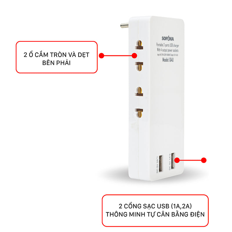Cổng sạc USB thông minh 1A 2A trên đầu chia nguồn đa năng SOPOKA