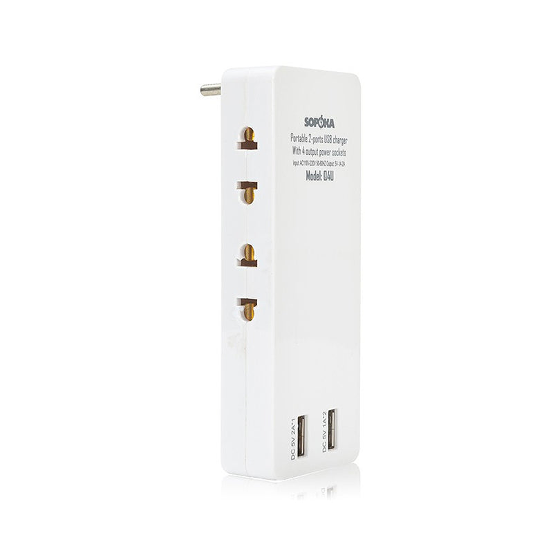 Đầu chia nguồn đa năng SOPOKA Q4U với 4 ổ cắm, 2 cổng sạc USB, phích cắm xoay tiện lợi