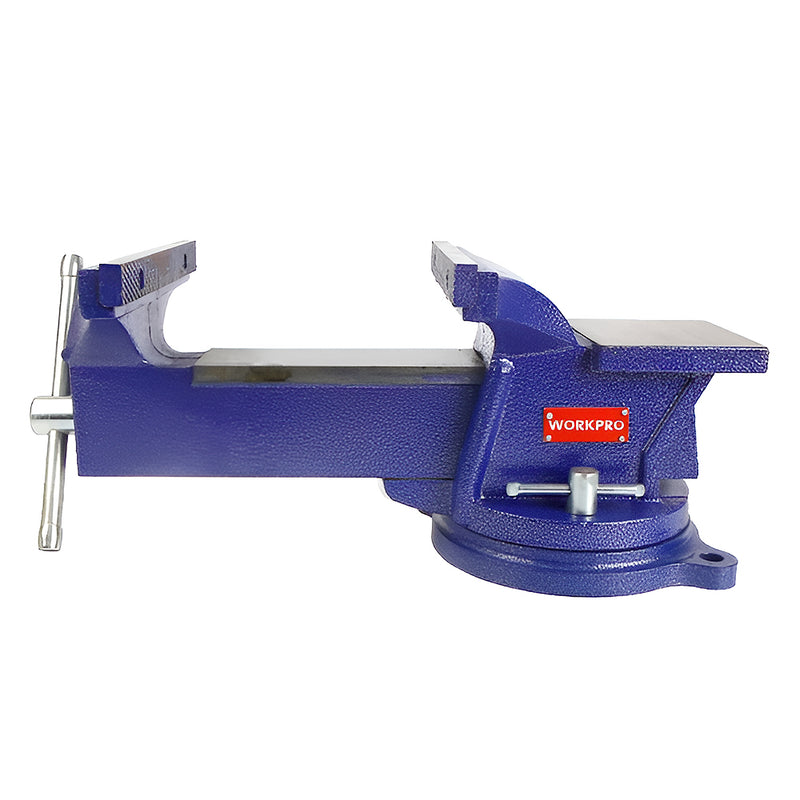 Ê tô bàn có khớp xoay 360 độ, vật liệu bằng thép carbon cứng Workpro (hardened carbon steel bench vise with swivel base)