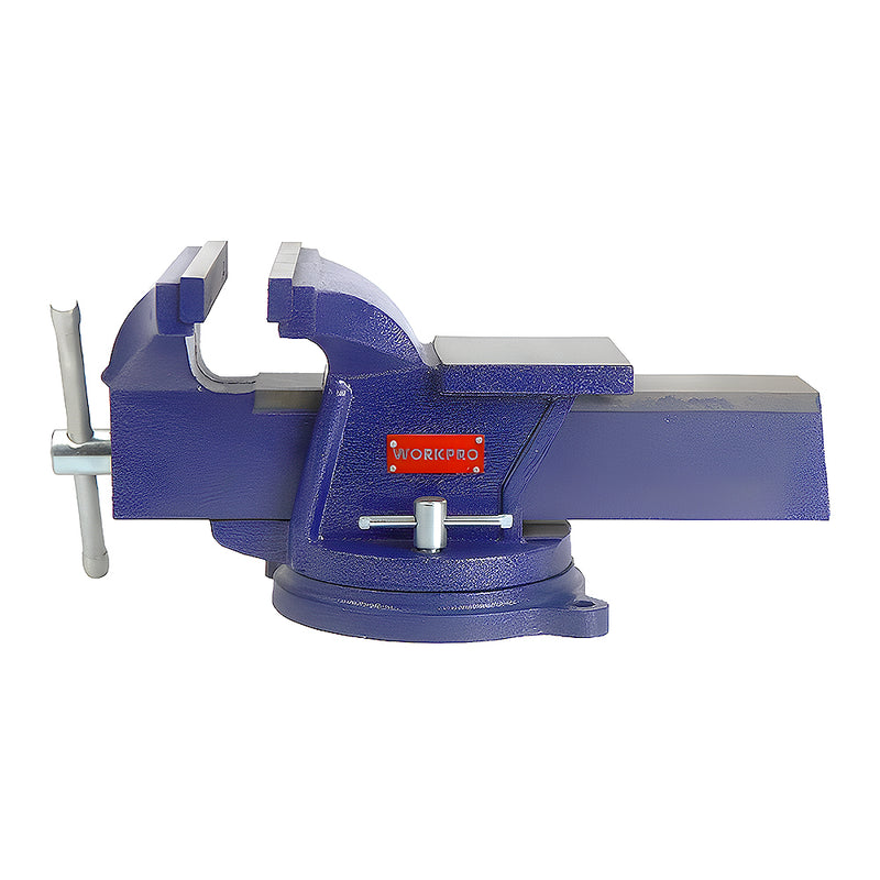 Ê tô bàn có khớp xoay 360 độ, vật liệu bằng thép carbon cứng Workpro (hardened carbon steel bench vise with swivel base)