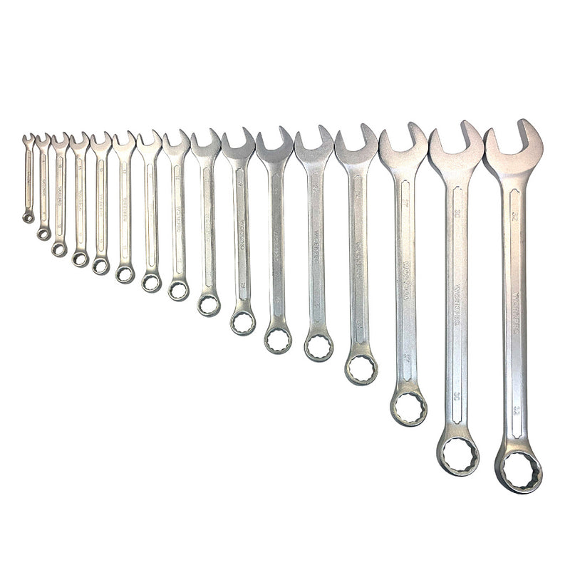 Bộ 16 cây cờ lê vòng - miệng, đựng trong túi treo, thép CR-V mạ chrome mờ (6-32mm) Workpro WP202503