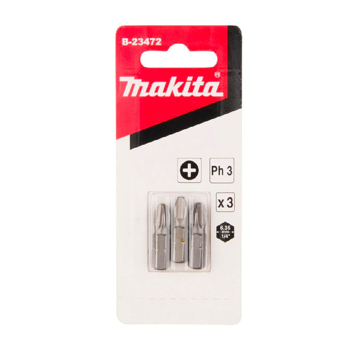 Vĩ 3 mũi vặn vít đầu bake Makita kích thước từ PH1-PH3, chiều dài 25mm, đuôi lục giác 6.35mm ( 1/4 inch ) ( Cấp 2 sao )