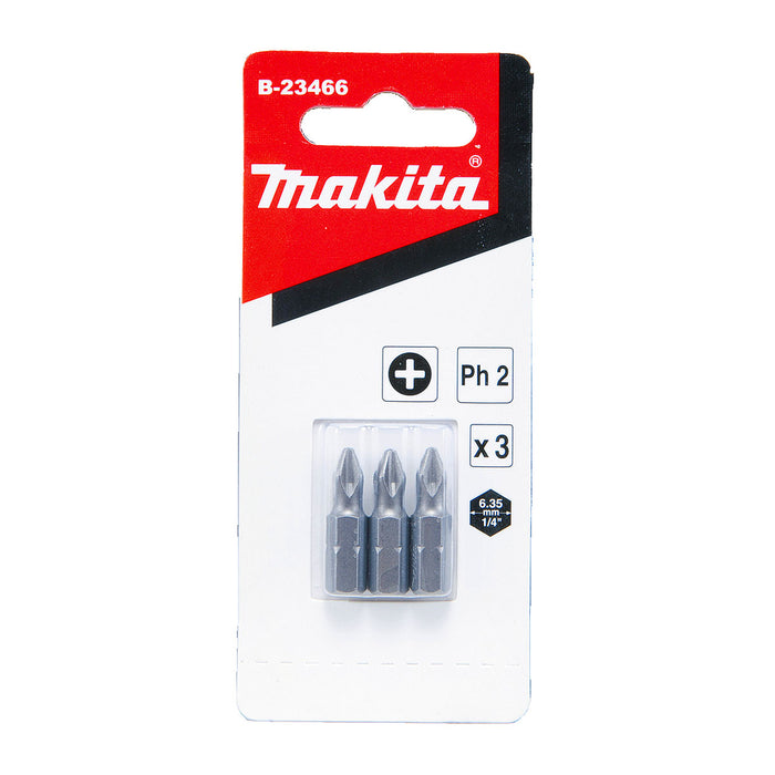 Vĩ 3 mũi vặn vít đầu bake Makita kích thước từ PH1-PH3, chiều dài 25mm, đuôi lục giác 6.35mm ( 1/4 inch ) ( Cấp 2 sao )