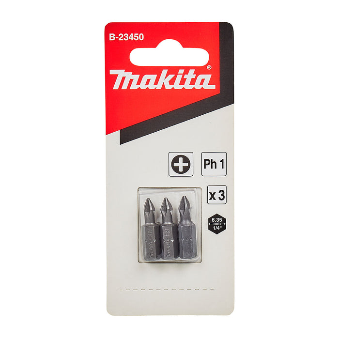 Vĩ 3 mũi vặn vít đầu bake Makita kích thước từ PH1-PH3, chiều dài 25mm, đuôi lục giác 6.35mm ( 1/4 inch ) ( Cấp 2 sao )