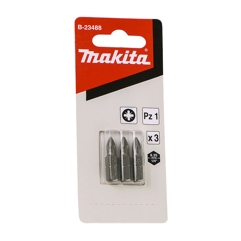 Vĩ 3 mũi vặn vít đầu PZ Makita kích thước từ PZ1-PZ3, chiều dài 25mm, đuôi lục giác 6.35mm ( 1/4 inch ) ( Cấp 2 sao )