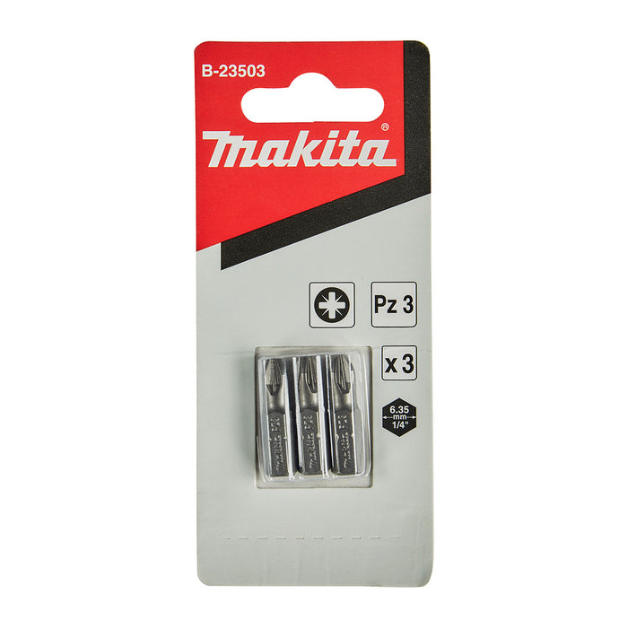 Vĩ 3 mũi vặn vít đầu PZ Makita kích thước từ PZ1-PZ3, chiều dài 25mm, đuôi lục giác 6.35mm ( 1/4 inch ) ( Cấp 2 sao )