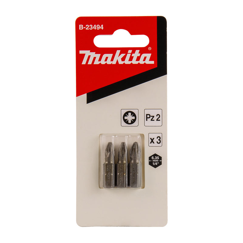 Vĩ 3 mũi vặn vít Pozi Makita kích thước từ PZ1-PZ3, chiều dài 25mm, đuôi lục giác 6.35mm ( 1/4 inch ) (Cấp 2 sao)