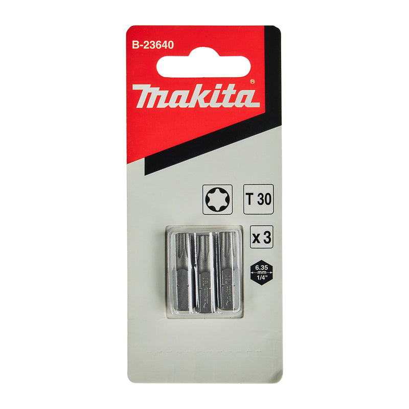 Vĩ 3 mũi vặn vít sao Makita kích thước từ T8-T40, chiều dài 25mm, đuôi lục giác 6.35mm ( 1/4 inch ) (Cấp 2 sao)