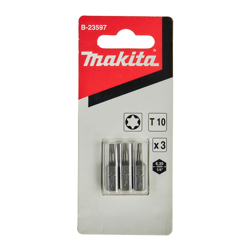 Vĩ 3 mũi vặn vít sao Makita kích thước từ T8-T40, chiều dài 25mm, đuôi lục giác 6.35mm ( 1/4 inch ) (Cấp 2 sao)