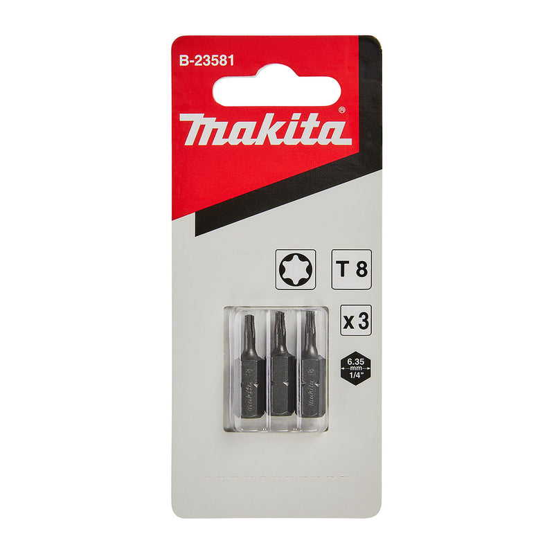 Vĩ 3 mũi vặn vít sao Makita kích thước từ T8-T40, chiều dài 25mm, đuôi lục giác 6.35mm ( 1/4 inch ) (Cấp 2 sao)