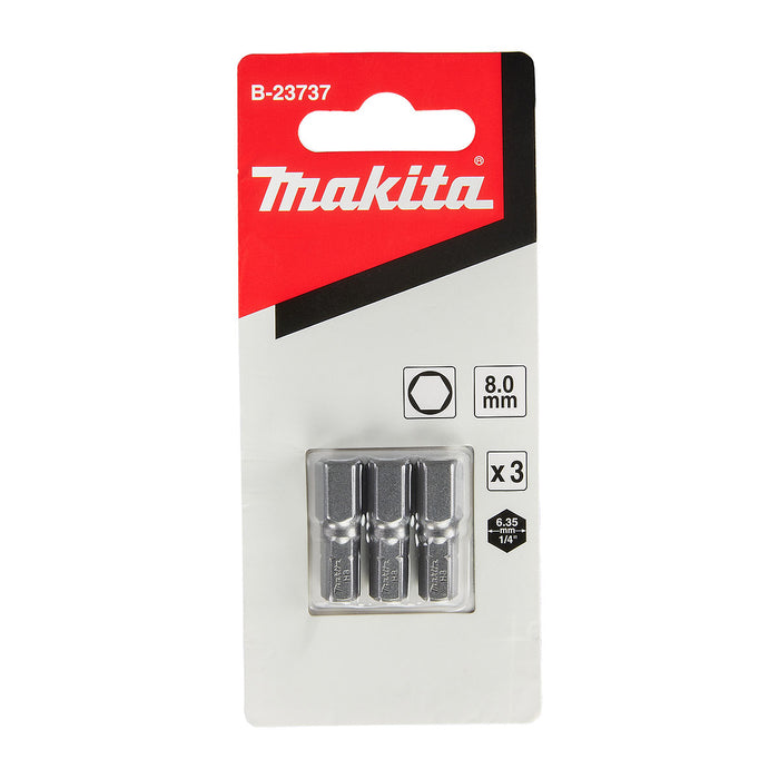 Vĩ 3 mũi vặn vít đầu lục giác Makita đường kính mũi từ 1.5mm-8mm, chiều dài 25mm, đuôi lục giác 6.35mm ( 1/4 inch ) ( Cấp 2 sao )