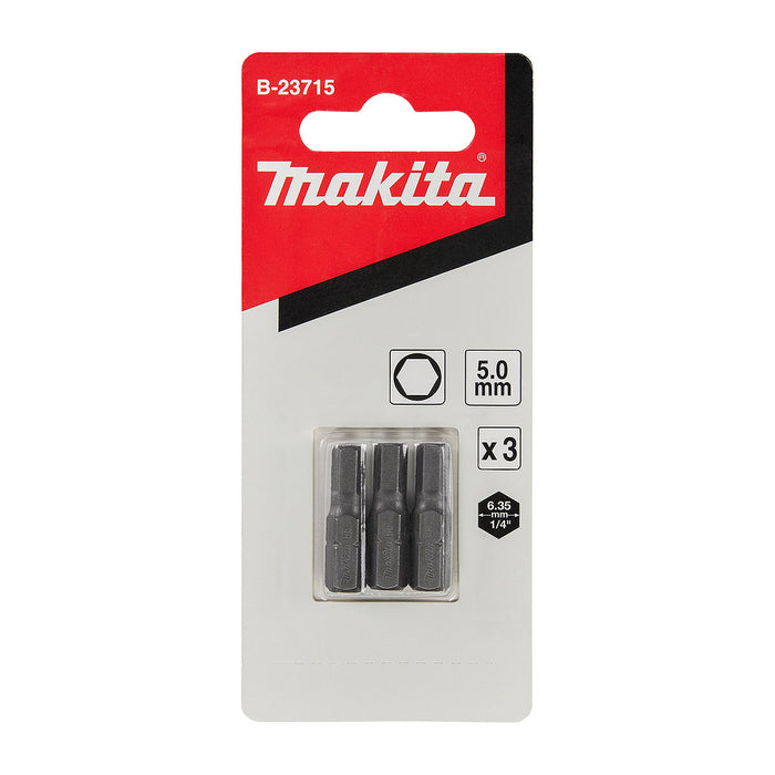 Vĩ 3 mũi vặn vít đầu lục giác Makita đường kính mũi từ 1.5mm-8mm, chiều dài 25mm, đuôi lục giác 6.35mm ( 1/4 inch ) ( Cấp 2 sao )