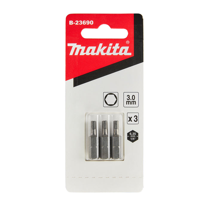 Vĩ 3 mũi vặn vít đầu lục giác Makita đường kính mũi từ 1.5mm-8mm, chiều dài 25mm, đuôi lục giác 6.35mm ( 1/4 inch ) ( Cấp 2 sao )