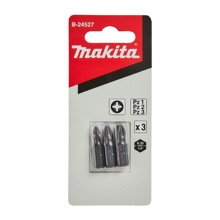 Vĩ 3 mũi vặn vít đầu PZ Makita B-24527 mũi từ PZ1-PZ3 chiều dài 25mm, đuôi lục giác 6.35mm ( 1/4 inch ) ( Cấp 2 sao )