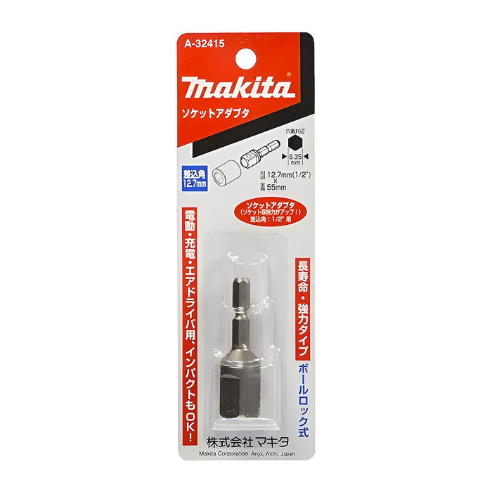 Đầu siết bu lông Makita A-32415 cốt 1/2 inch, chiều dài 55mm dùng cho máy vặn vít đuôi lục giác 6.35mm ( 1/4 inch )