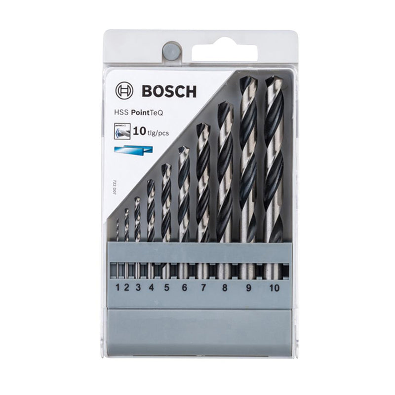 Bộ 10 mũi khoan sắt HSS-R Bosch 2608577348 đường kính từ 1mm - 10mm (Tiêu chuẩn DIN 338)