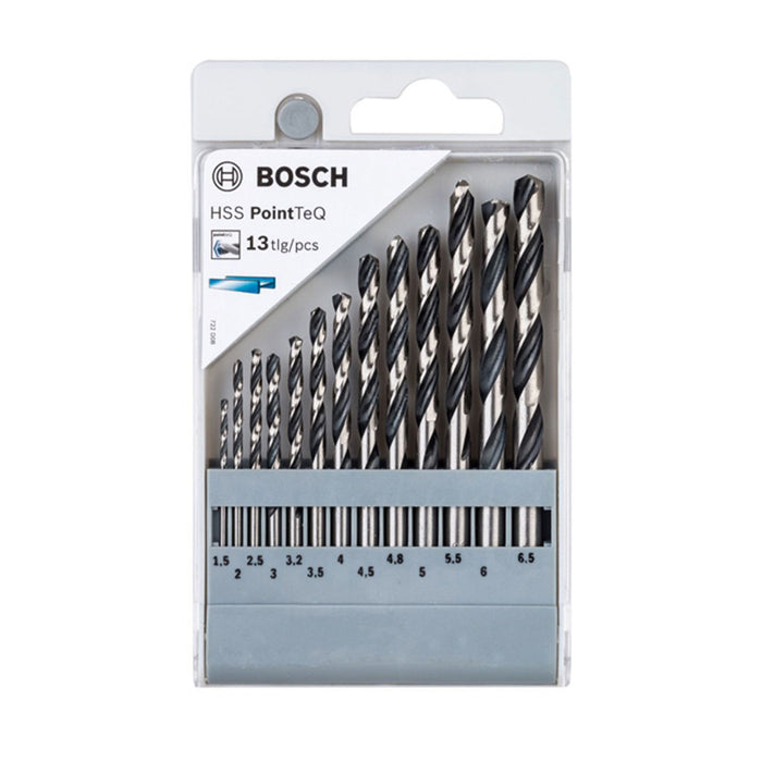 Bộ 13 mũi khoan sắt HSS-R Bosch 2608577349 đường kính từ 1.5mm - 6.5mm, đuôi trơn (Tiêu chuẩn DIN 338)