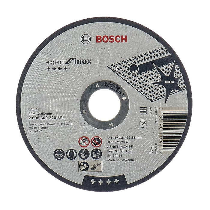 Đá cắt Inox Bosch 2608600220 đường kính 125mm, dày 1.6mm, lỗ cốt 22.2mm, tiêu chuẩn EN 12413 ( Dòng Expert )