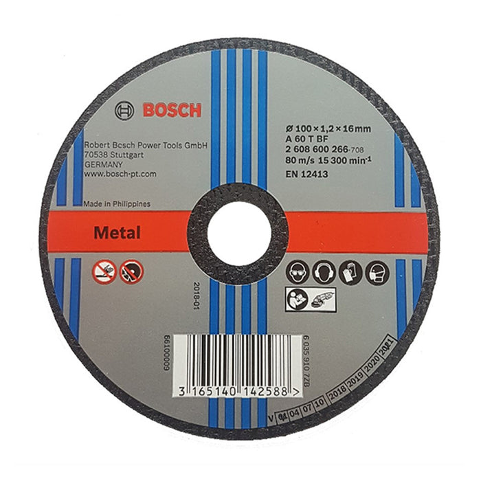 Đá cắt sắt Bosch 2608600266 đường kính 100mm, dày 1.2mm, lỗ cốt 16mm (Dòng Standard)