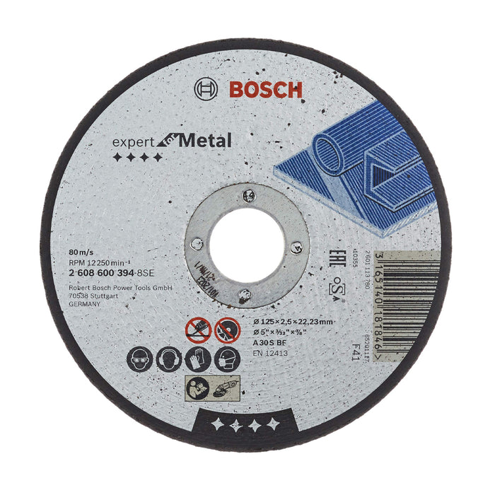 Đá mài, cắt sắt Bosch 2608600394 đường kính 125mm, dày 2.5mm, lỗ cốt 22.2mm, tiêu chuẩn EN 12413 (Dòng Expert)