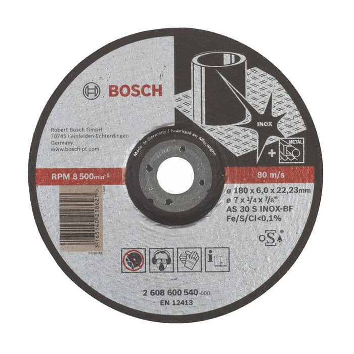 Đá mài Inox Bosch 2608600540 đường kính 180mm, dày 6mm, lỗ cốt 22.2mm, tiêu chuẩn EN 12413 (Dòng Expert)