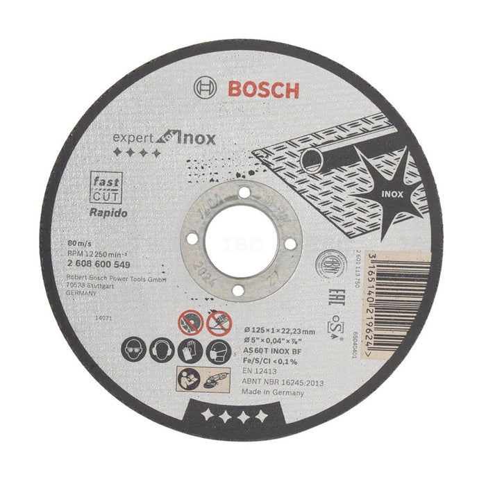 Đá cắt Inox Bosch 2608600549 đường kính 125mm, dày 1mm, lỗ cốt 22.2mm, tiêu chuẩn EN 12413 (Dòng Expert)