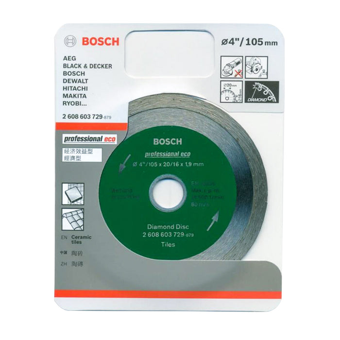 Lưỡi cắt kim cương dùng cho đá Ceramic Bosch 2608603729 đường kính 105mm, lỗ cốt 20mm, dày 1.9mm (Dòng Standard)