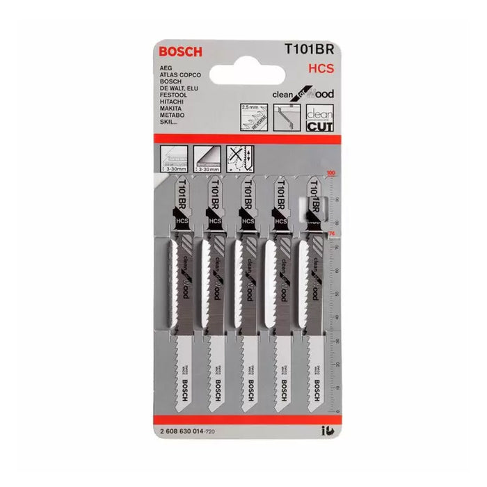 Vỉ 5 lưỡi cưa lọng cắt gỗ Bosch T101 vật liệu thép HCS, dài 74mm, mép cắt đẹp và sạch