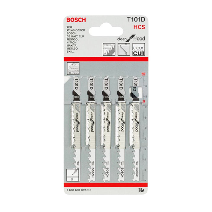 Vỉ 5 lưỡi cưa lọng cắt gỗ Bosch T101 vật liệu thép HCS, dài 74mm, mép cắt đẹp và sạch