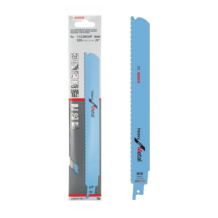 Vỉ 5 lưỡi cưa kiếm Bosch dùng cho kim loại, vật liệu BIM, chiều dài 225mm (Heavy for Metal)