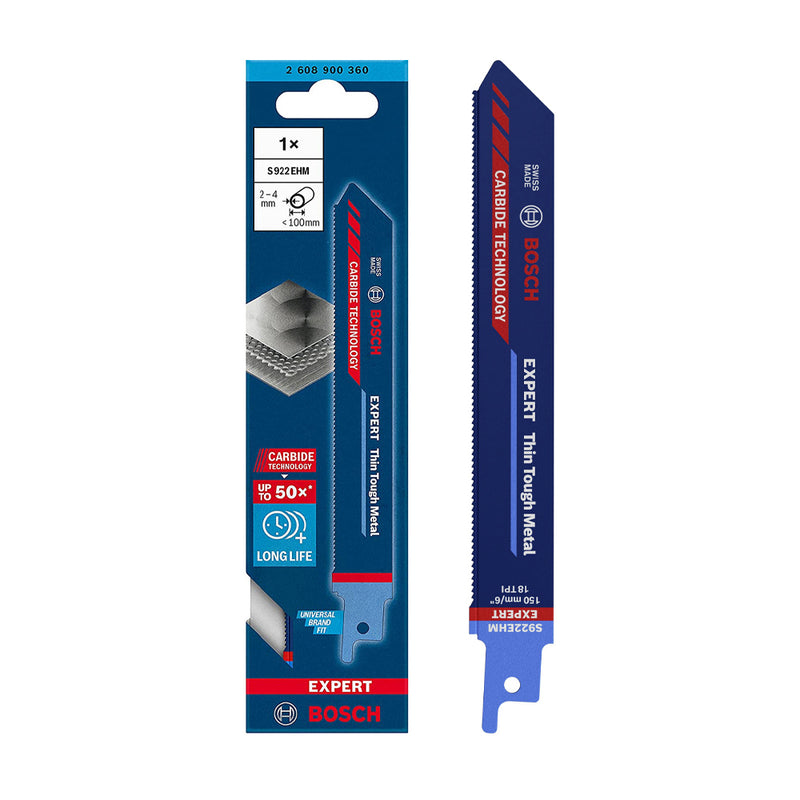 Lưỡi cưa kiếm Bosch S922EHM dùng cho Inox, vật liệu TC, chiều dài 150mm, dày 1mm, mã số 2608900360 (Expert Thin Tough Metal)