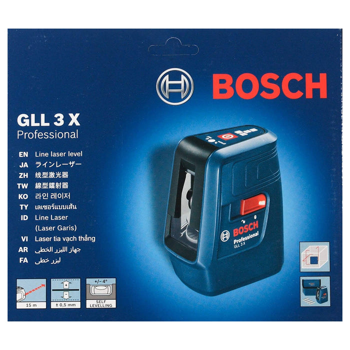 Máy cân mực Laser 3 tia đỏ Bosch GLL 3 X đo tối đa 15m mã số 0601063CJ0