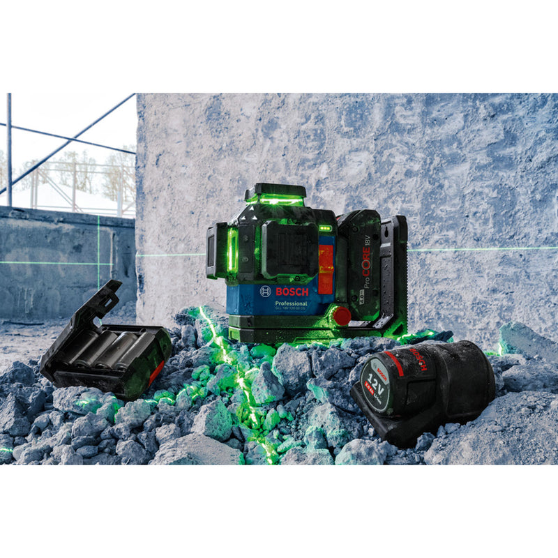 Máy cân mực Laser 3 tia xanh 360° Bosch GLL 18V-120-33 CG dùng Pin 18V, 12V đo tối đa 120m