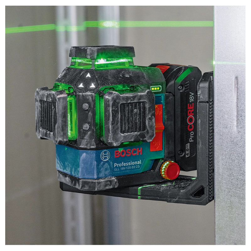 Máy cân mực Laser 3 tia xanh 360° Bosch GLL 18V-120-33 CG dùng Pin 18V, 12V đo tối đa 120m