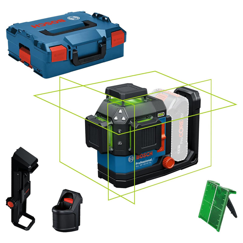 Máy cân mực Laser 3 tia xanh 360° Bosch GLL 18V-120-33 CG dùng Pin 18V, 12V đo tối đa 120m