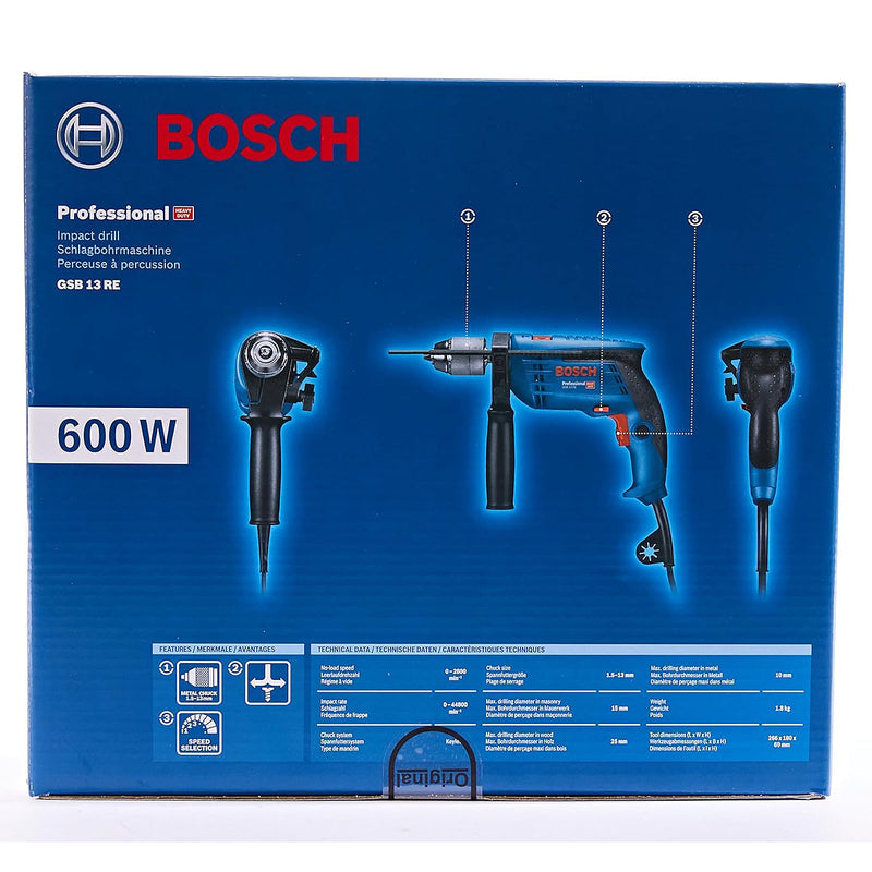 Máy khoan búa Bosch GSB 13 RE công suất 600W, đầu kẹp 13mm mã số 06012271K0