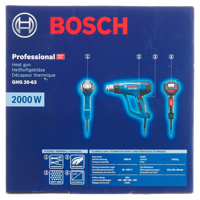 Máy khò nhiệt Bosch GHG 20-63 công suất 2000W, nhiệt độ từ 50 - 630°C mã số 06012A62K0