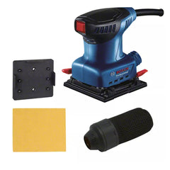 Bosch GSS 140 A mã số 06012A80K2: Thân máy, giấy nhám cho gỗ, túi chứa bụi, tấm đế có đục lỗ
